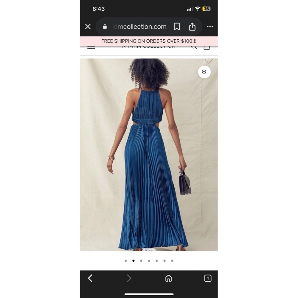 Minuet gown Sleeveless Halter Pleated Maxi Dress Denim Blue size small